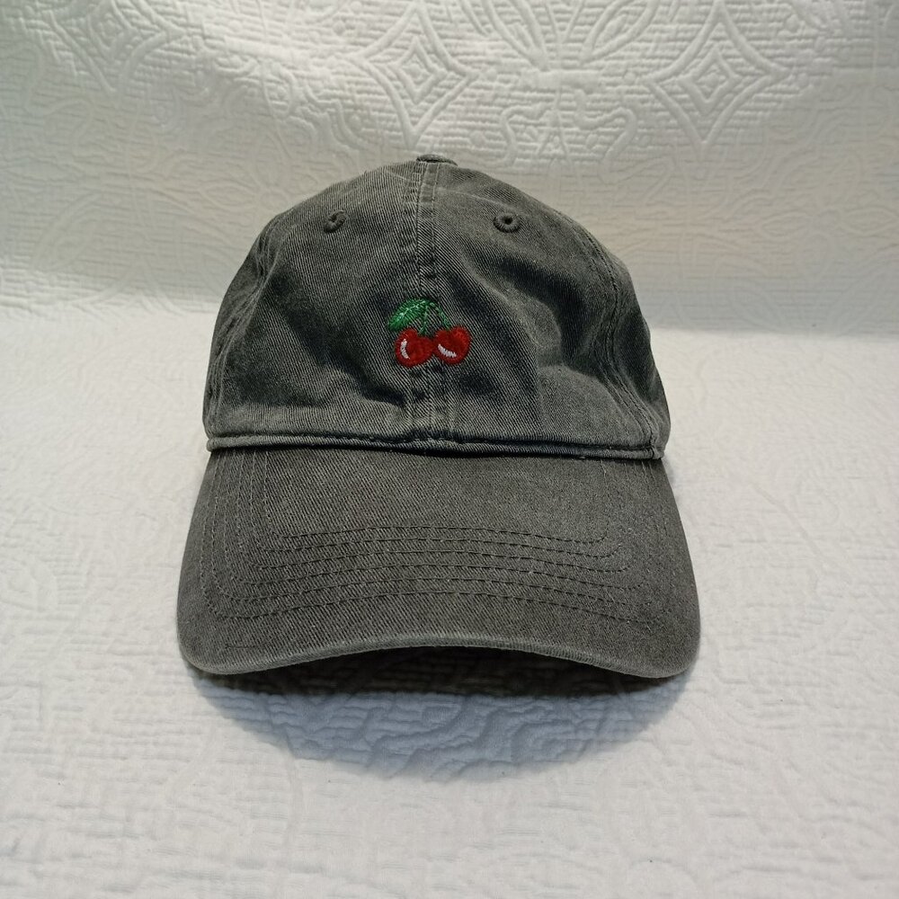 Brandy Melville Cherry Embroidered Washed Black Baseball Cap One Size